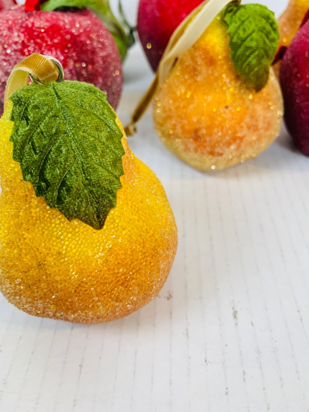 Frosted Sugared Icy Fruit Hanging Ornaments 9PC Set Apples Pears Life Size Decor - Picture 3 of 15